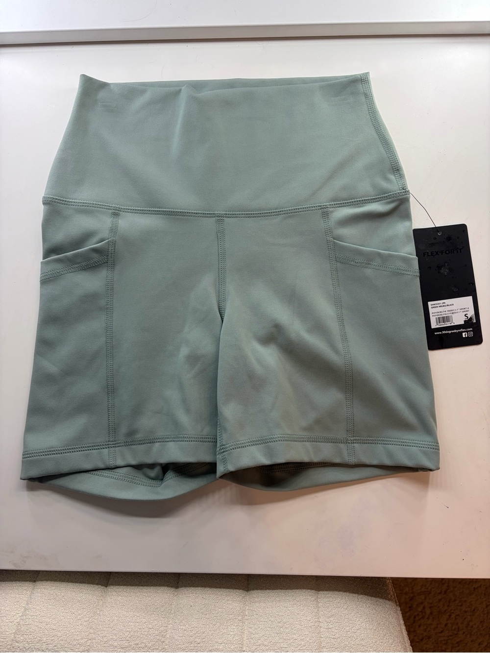 90 Degree By Reflex High-Waist Bike Shorts in Sage Green